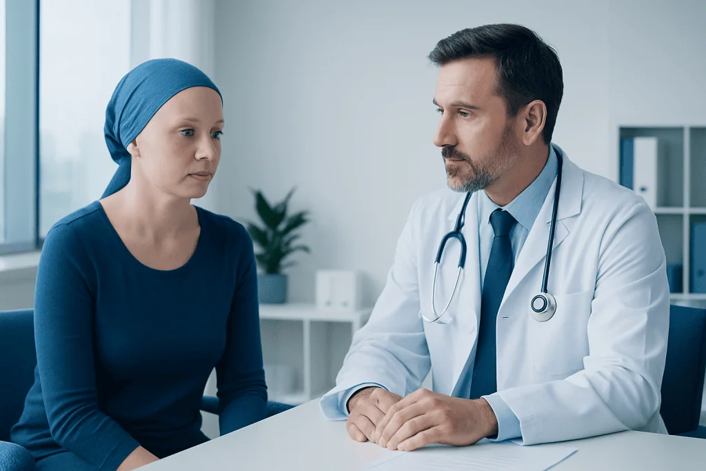 Doctor consulting with a female patient in a medical office.