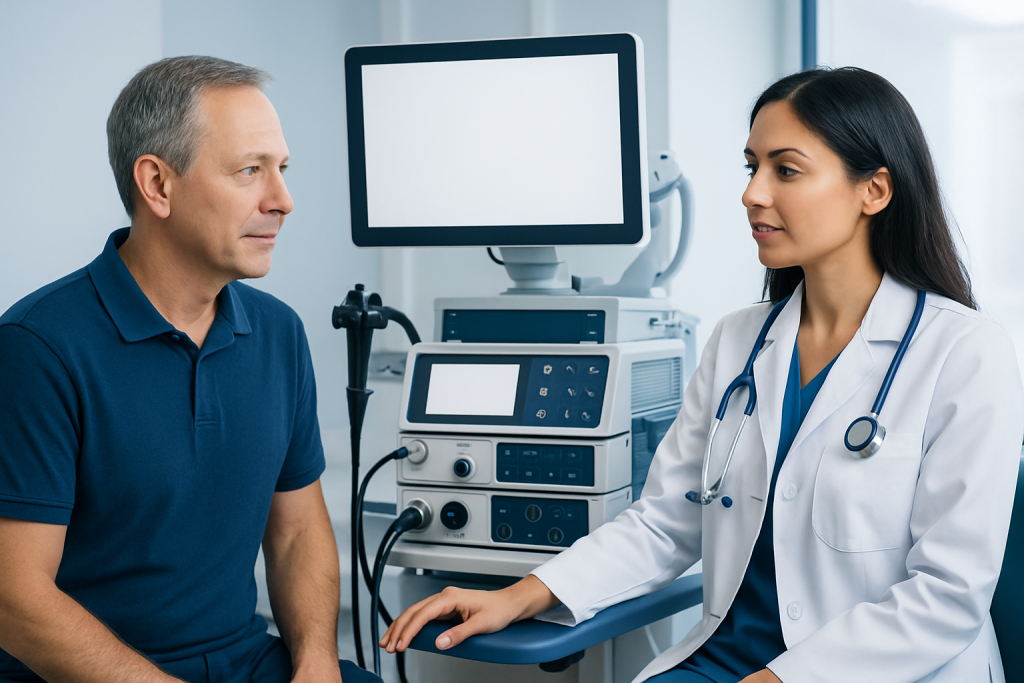 Doctor consulting with patient in a medical examination room at Acibadem Hospitals.