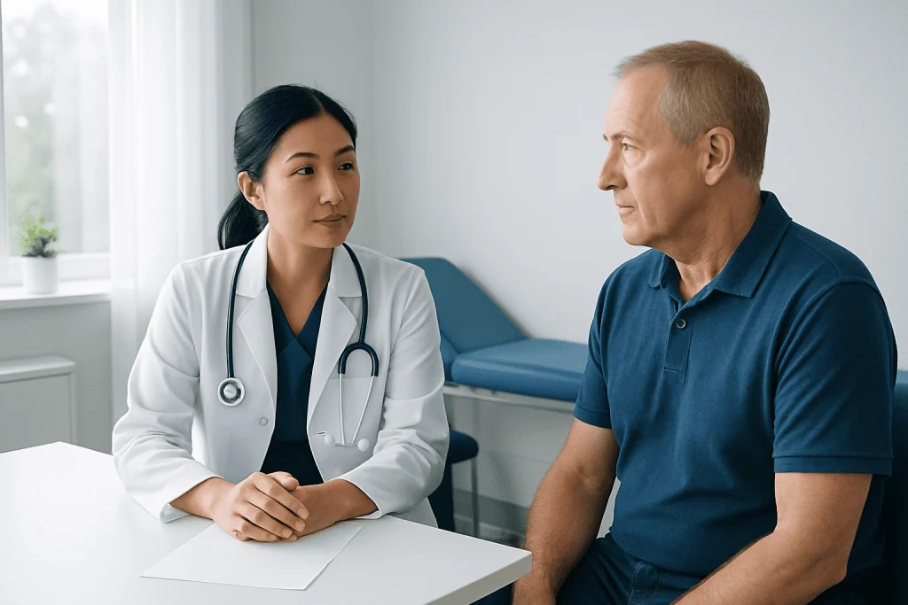 Doctor consulting with a patient in a medical office at Acibadem Hospitals Group.