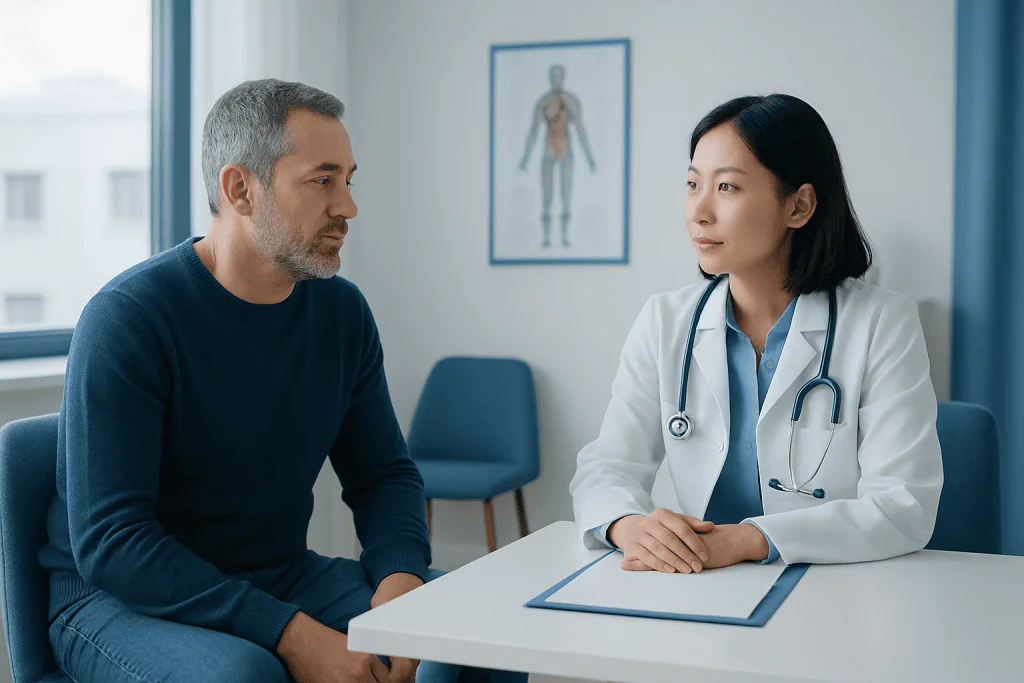 Doctor consulting with a patient in a medical office.
