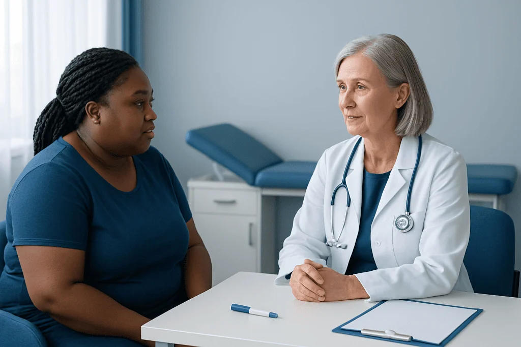 Doctor consulting with a patient in a medical office setting.