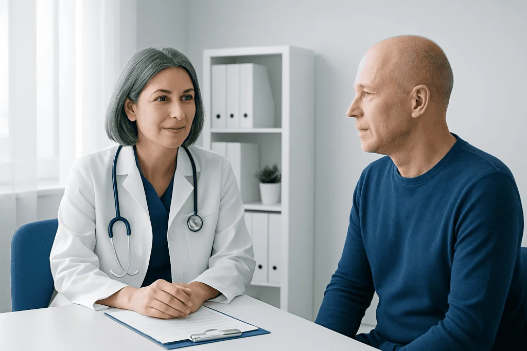 Doctor consulting with a patient in a medical office.