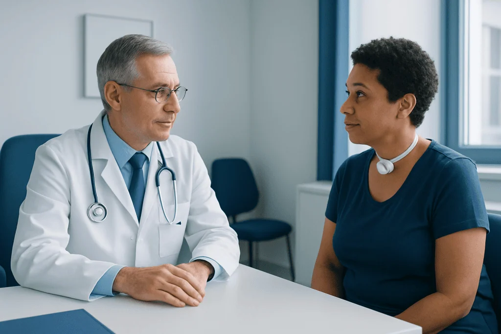 Doctor consulting with a patient in a medical office setting.