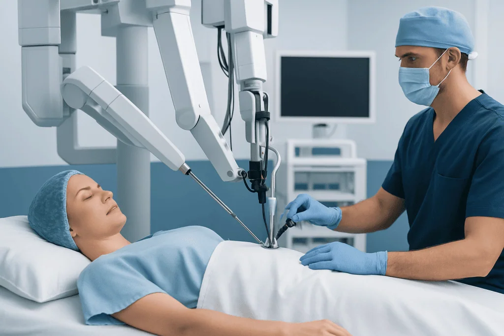 Minimally invasive UTI surgery performed with robotic assistance at Acibadem Hospital.