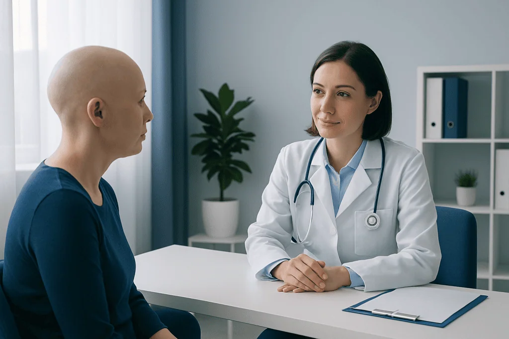 Doctor consulting with patient in a medical office setting.