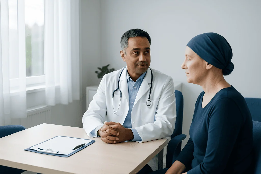 Doctor consulting a patient in a medical office setting.