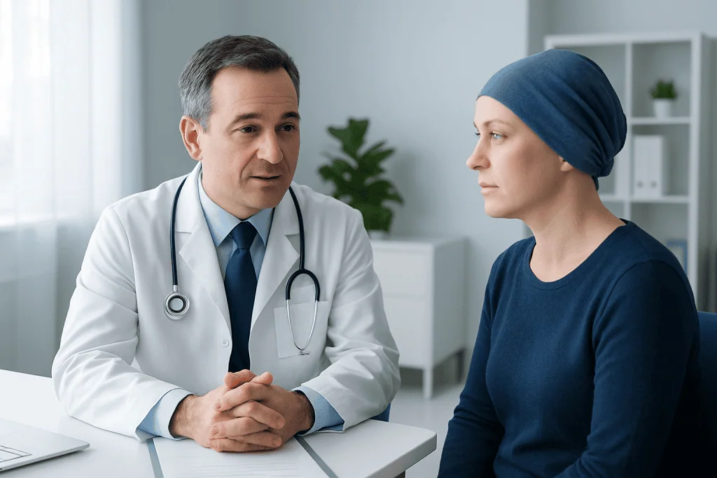 Doctor consulting with a female patient in a medical office.