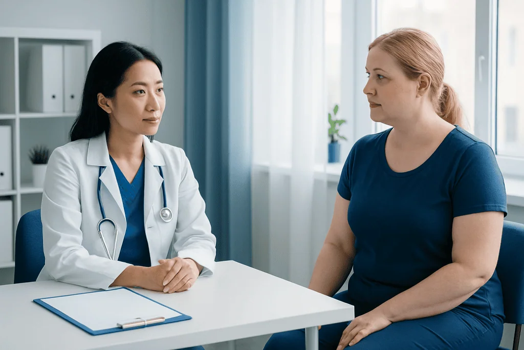 Doctor consulting with patient in a medical office setting.