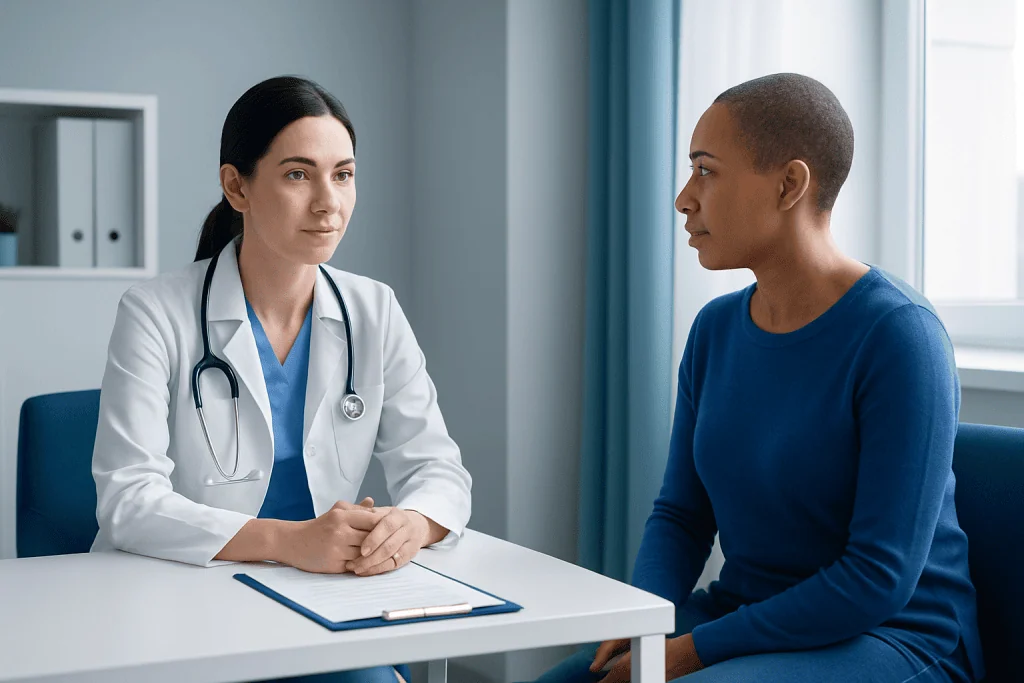 Doctor consulting with a patient in a modern medical office.