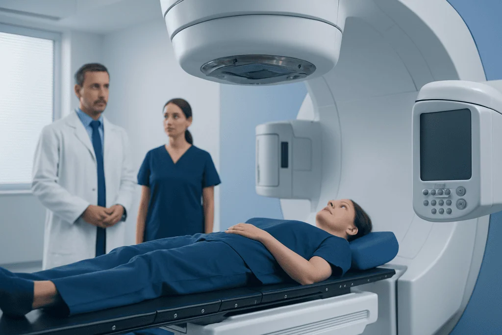 Patient undergoing MRI scan at Acibadem Hospital for leukemia diagnosis.