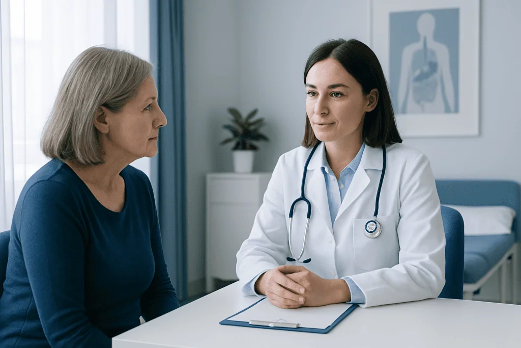 Doctor consulting with a patient in a medical office setting.