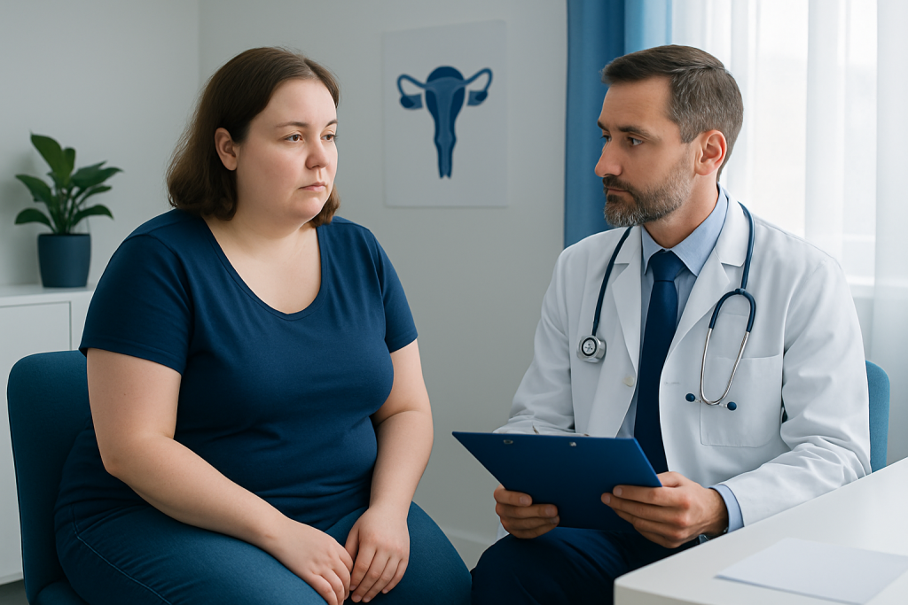 Doctor consulting with a patient in a gynecology clinic.