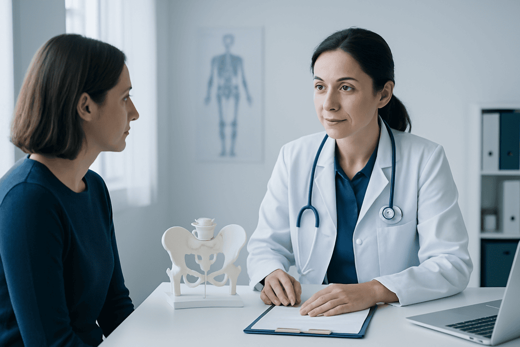 Doctor consulting with patient about iliac crest bone graft procedure.