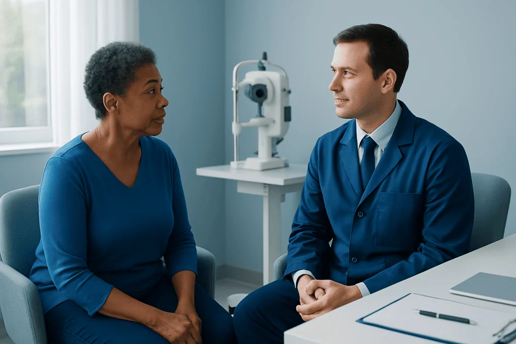 Doctor consulting with a patient in a medical office setting.