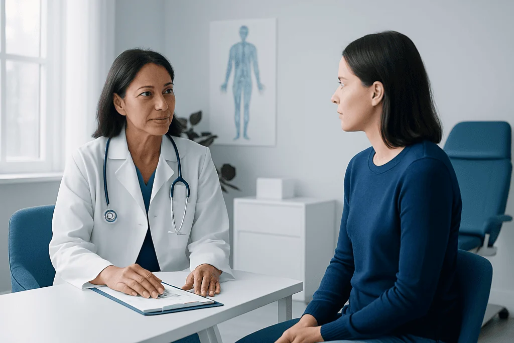 Doctor consulting with a patient in a medical office setting.