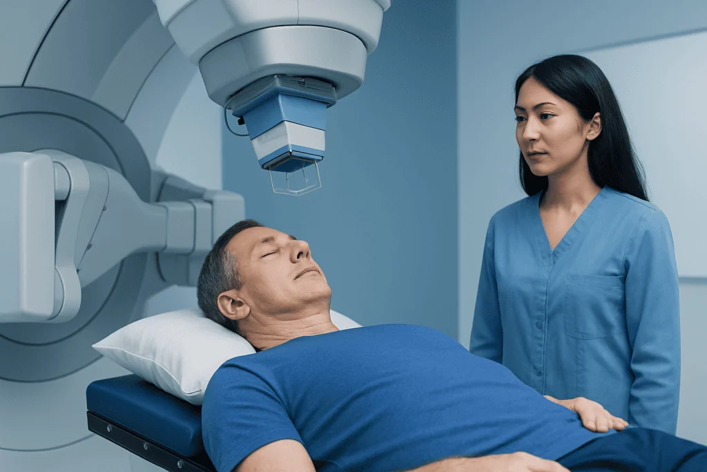 Patient undergoing proton therapy for esophageal cancer at Acibadem Hospital.