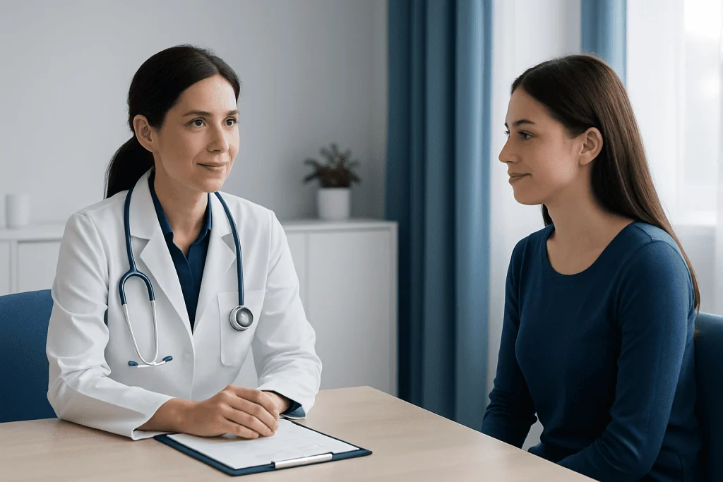 Doctor consulting with a patient in a medical office.