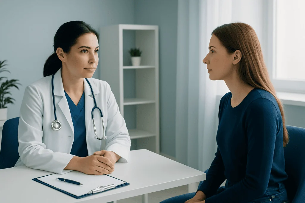 Doctor consulting with a patient in a modern clinic setting.