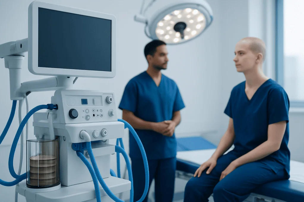 Medical professionals preparing for a rotationplasty surgery in a modern hospital.