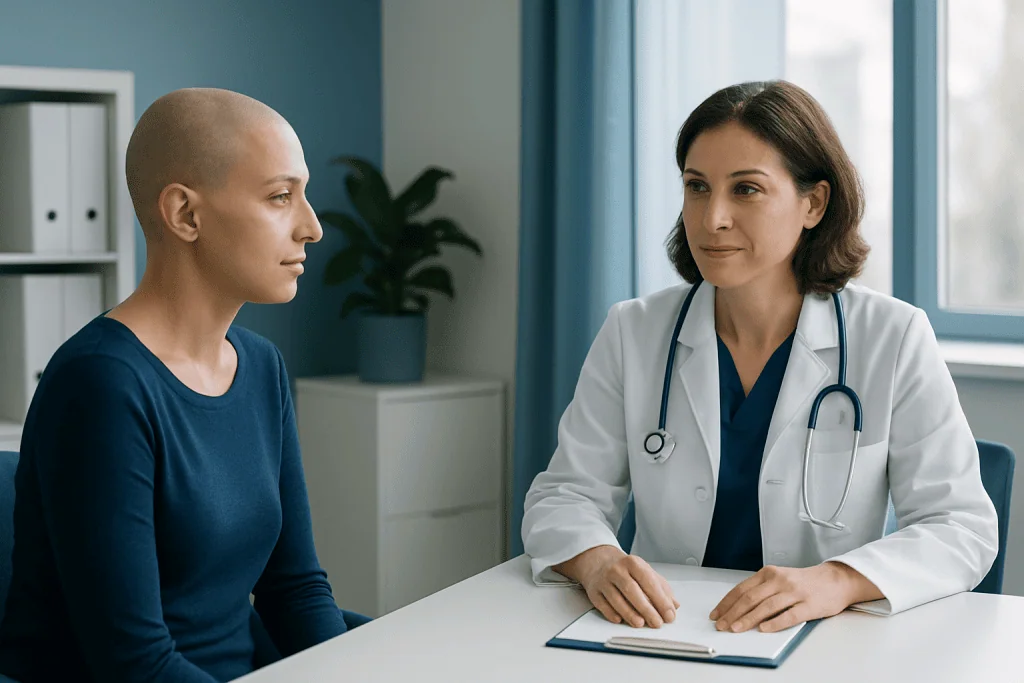 Doctor consulting a patient in a medical office setting.