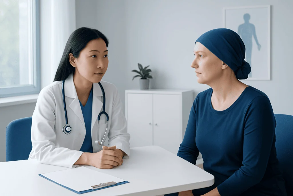 Doctor consulting a patient in a modern medical office setting.