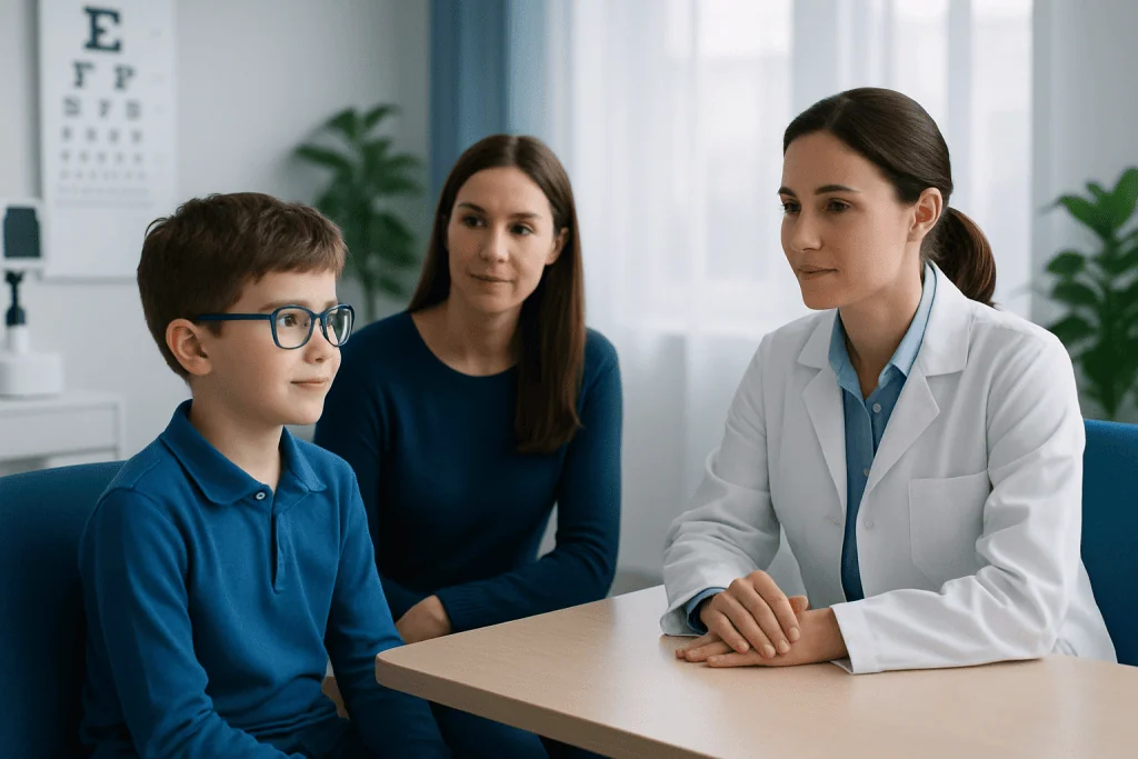 Child undergoing vision therapy consultation at Acibadem Hospital.