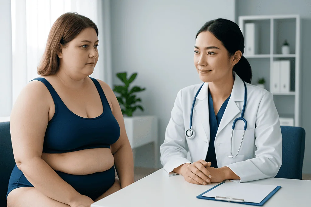 Consultation with a doctor about tummy tuck results and expectations.