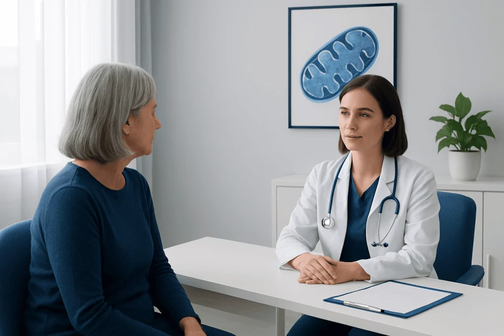 Doctor consulting with a patient in a modern medical office.