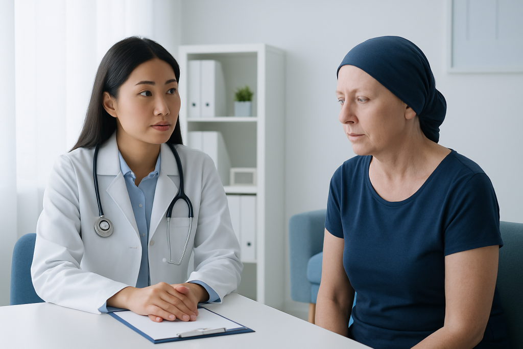 Doctor consulting a patient in a medical office setting.