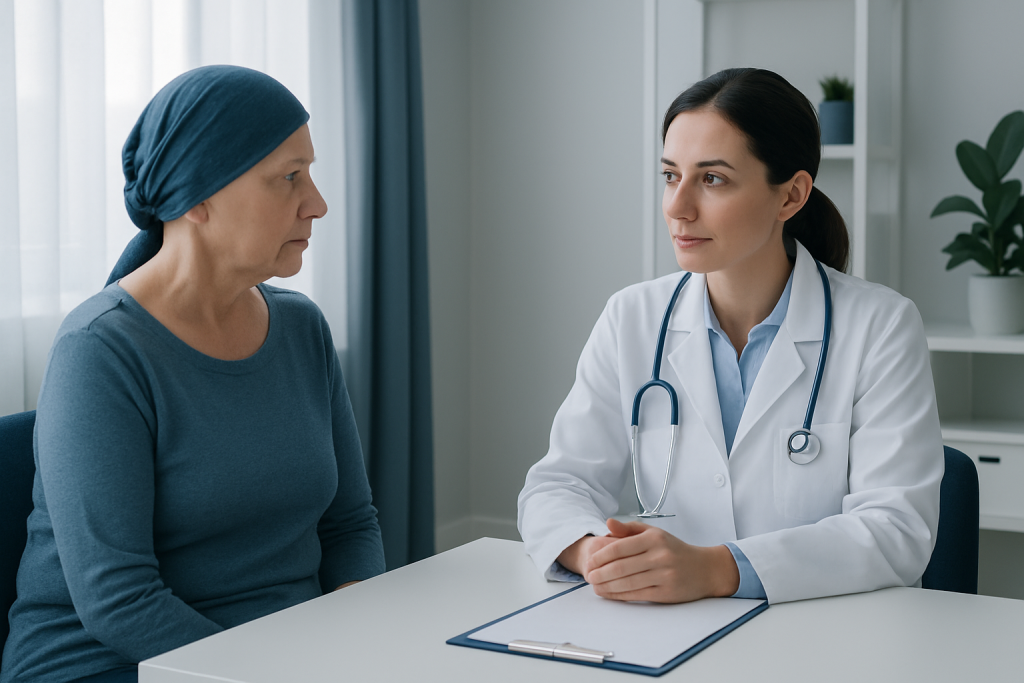 Doctor consulting with a female patient in a medical office.