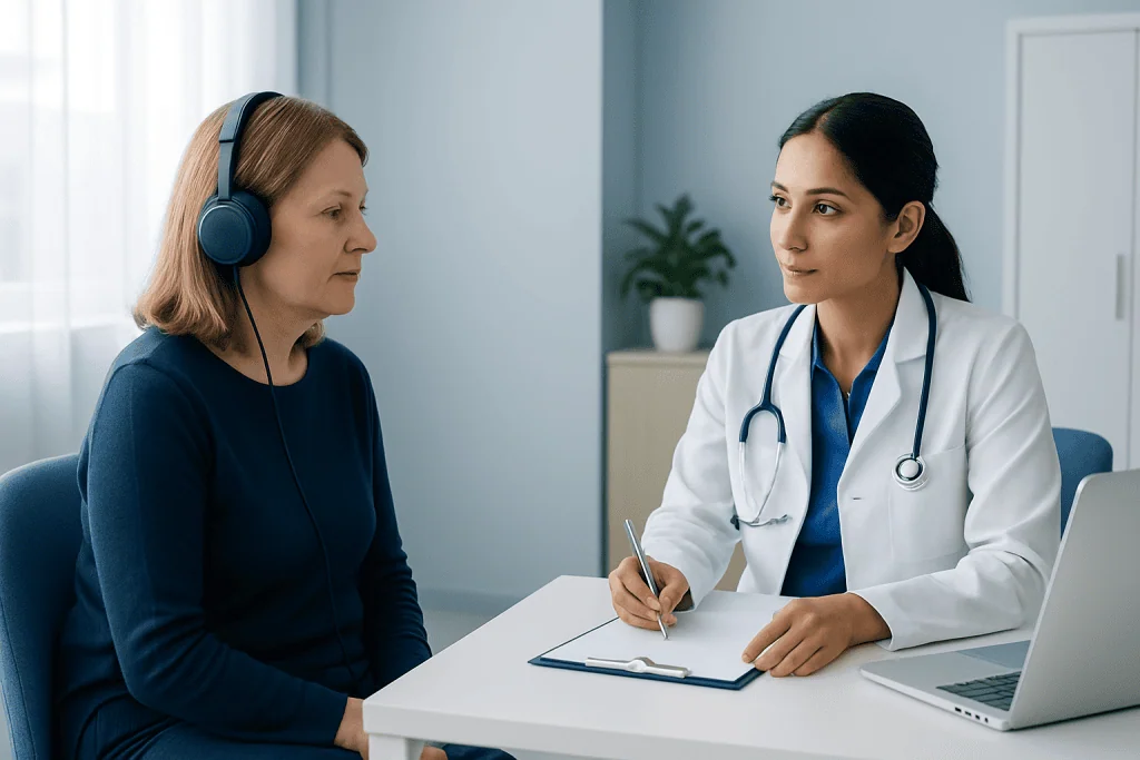 Doctor consulting with a patient in a medical office setting.
