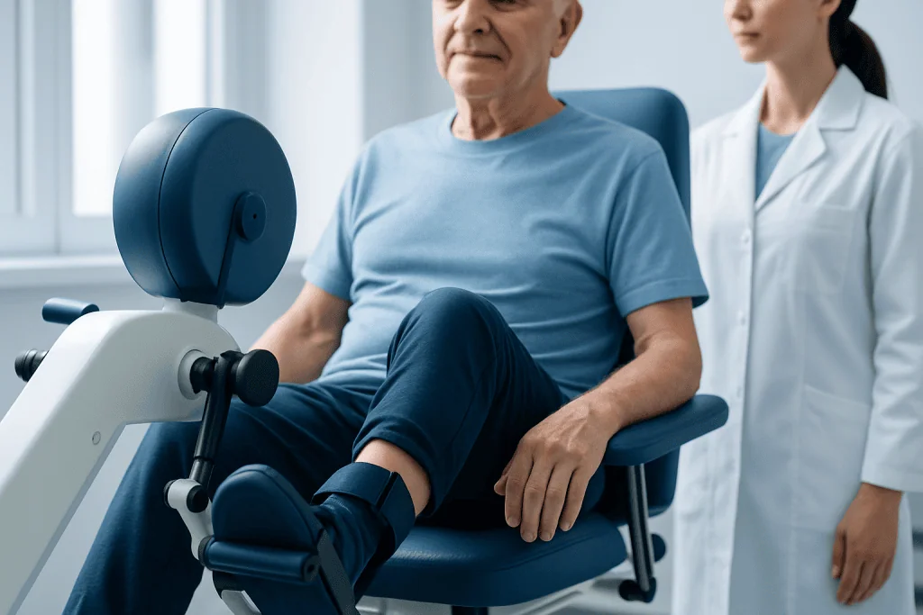 Patient undergoing peripheral neuropathy exercise therapy at a hospital.