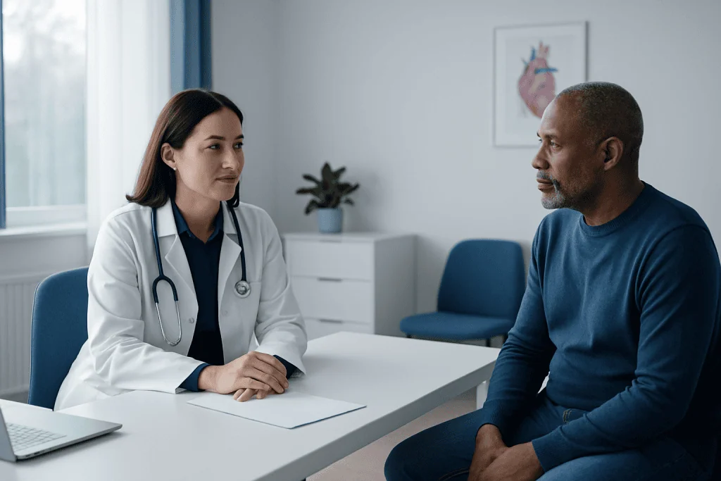 Doctor consulting with a patient in a medical office.