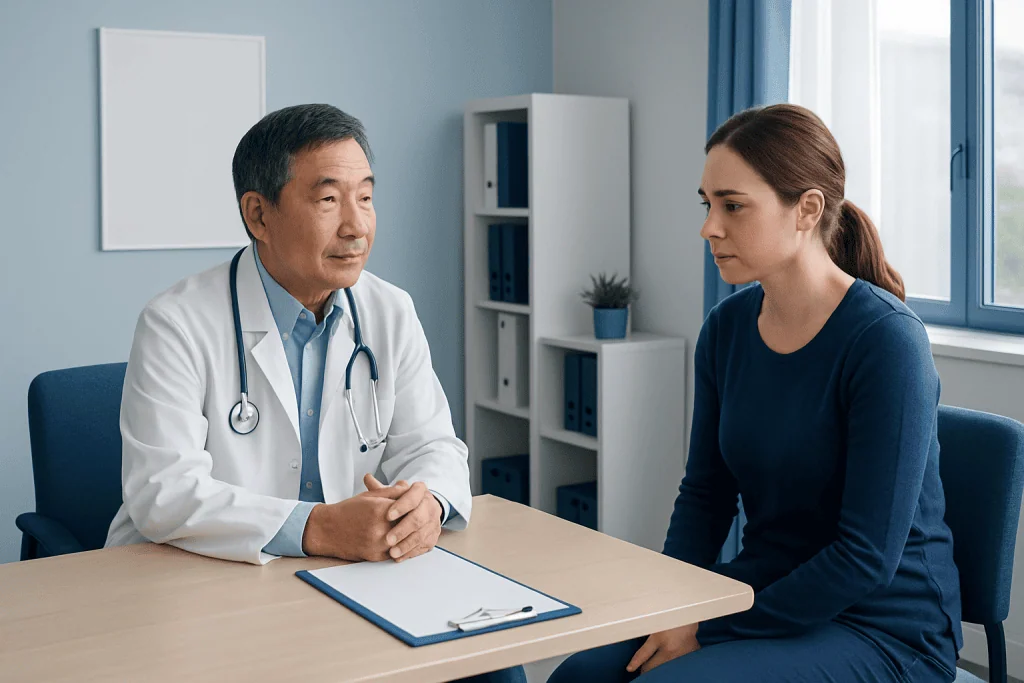 Doctor consulting with a patient in a medical office setting.