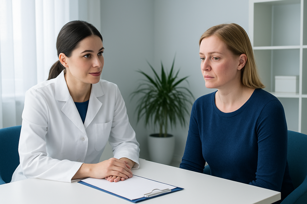 Doctor consulting with a patient in a medical office.