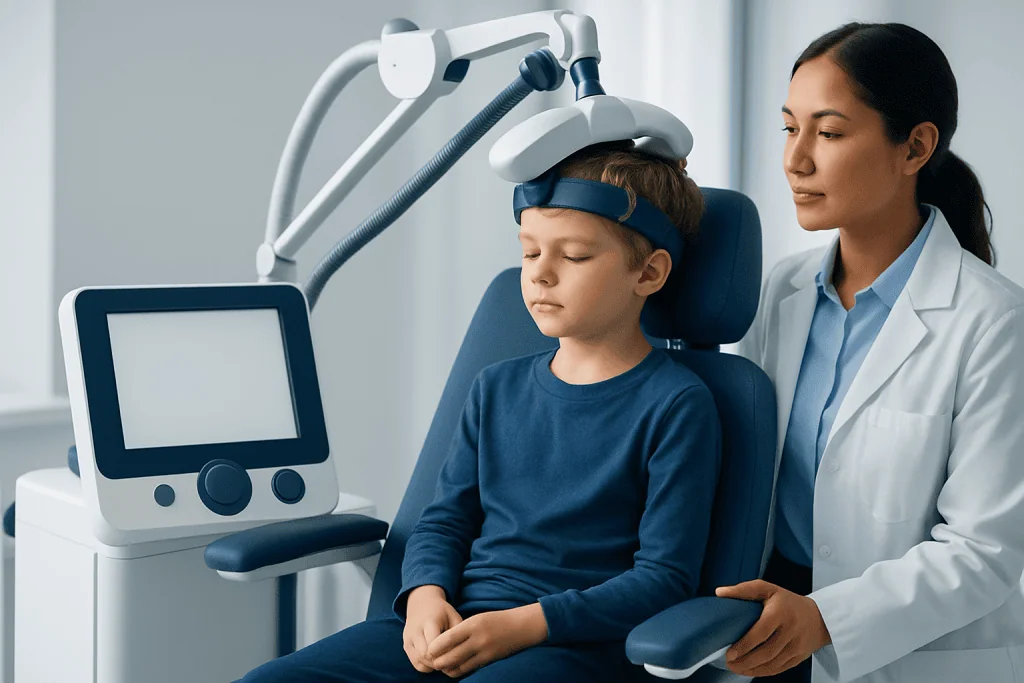 Child undergoing neurofeedback therapy at Acibadem Hospital.