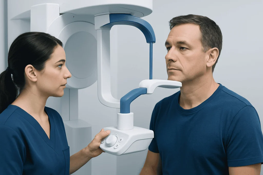 Patient undergoing head and neck cancer screening at Acibadem Hospital.