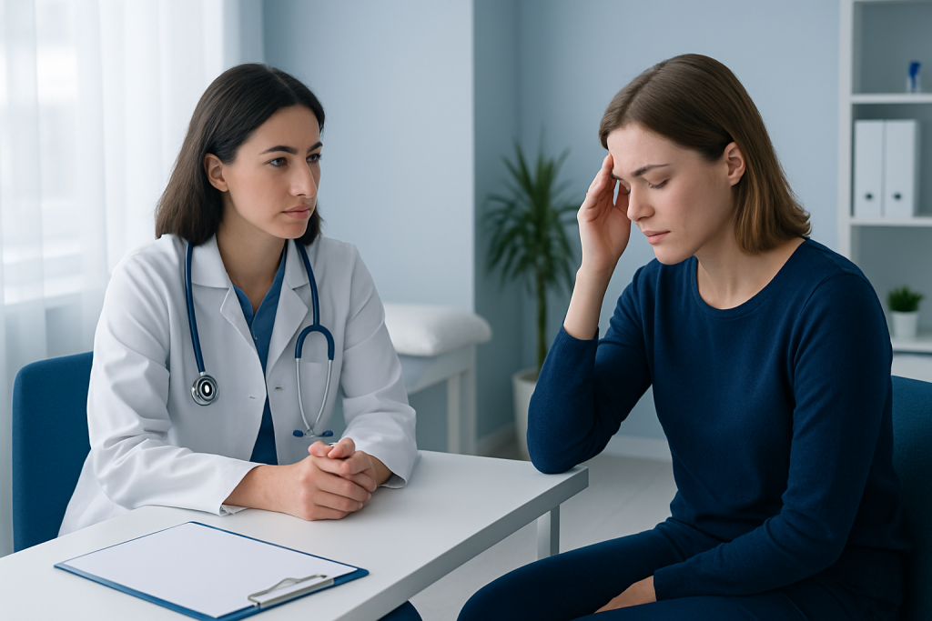 Doctor consulting a patient in a medical office setting.