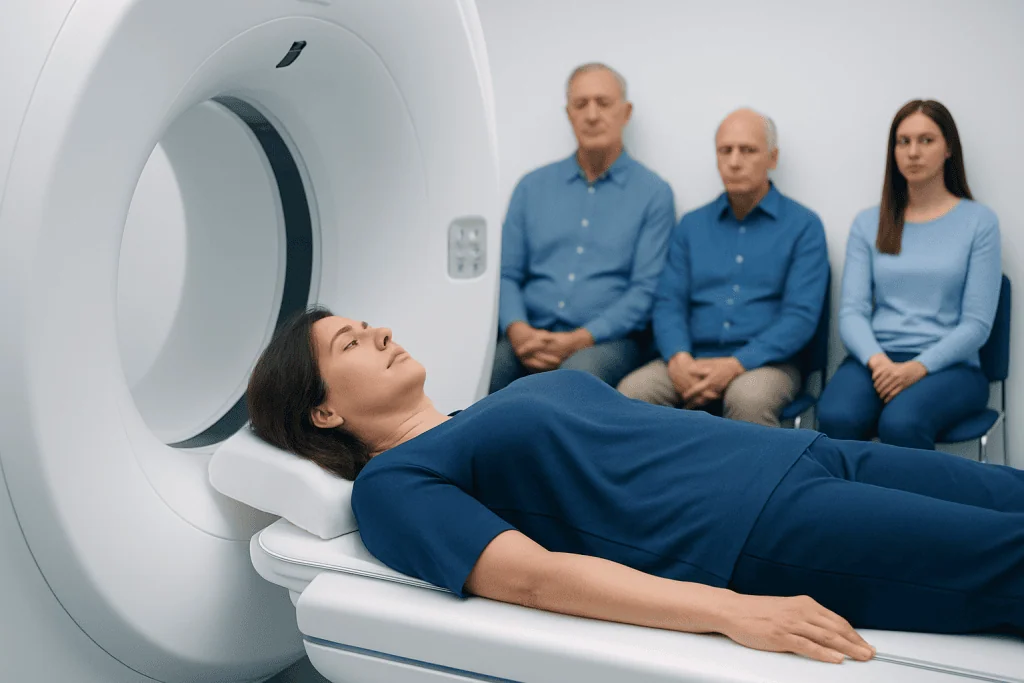 Patient undergoing a CT scan at Acibadem Hospitals Group for health screening.
