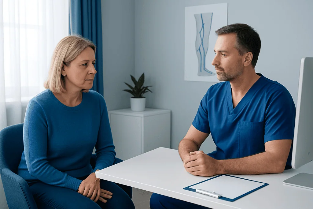 Doctor consulting with a female patient in a medical office.