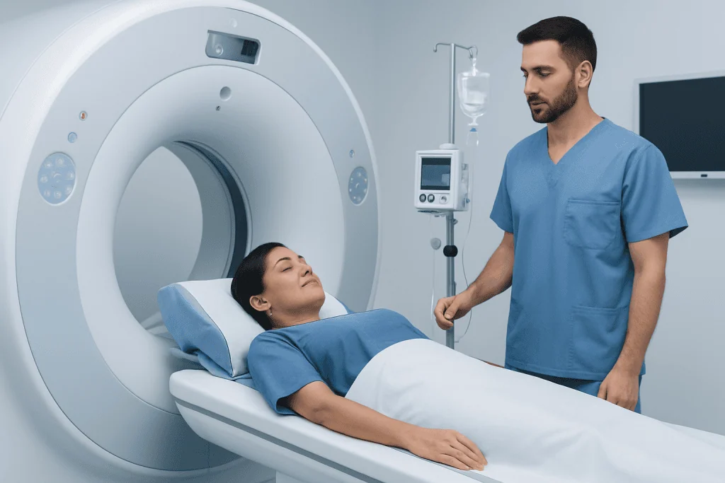 Who may need a CT scan and when contrast is used — ct scan in arabic