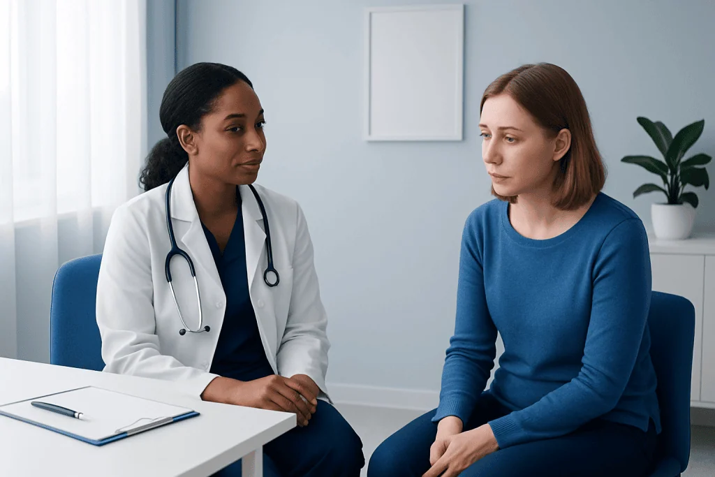 Doctor consulting with a patient in a medical office setting.