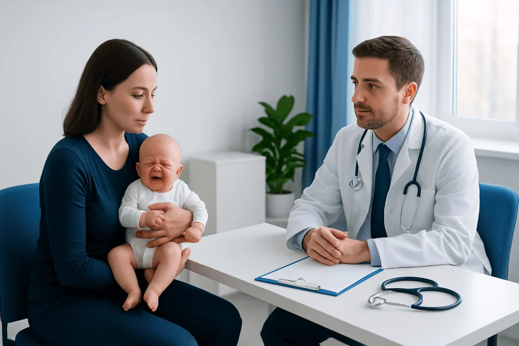 Pediatric consultation for neonatal colic treatment at Acibadem Hospital.