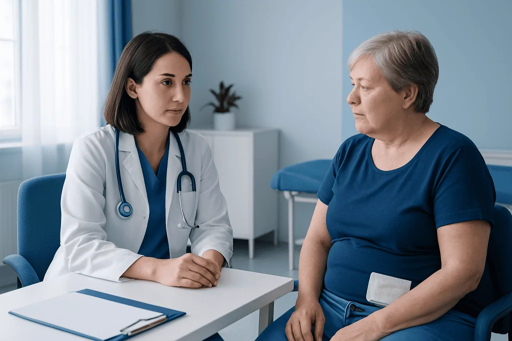 Doctor consulting with a patient in a medical office setting.