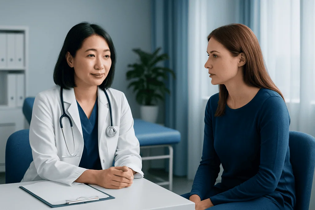 Doctor consulting with a patient in a medical office setting.