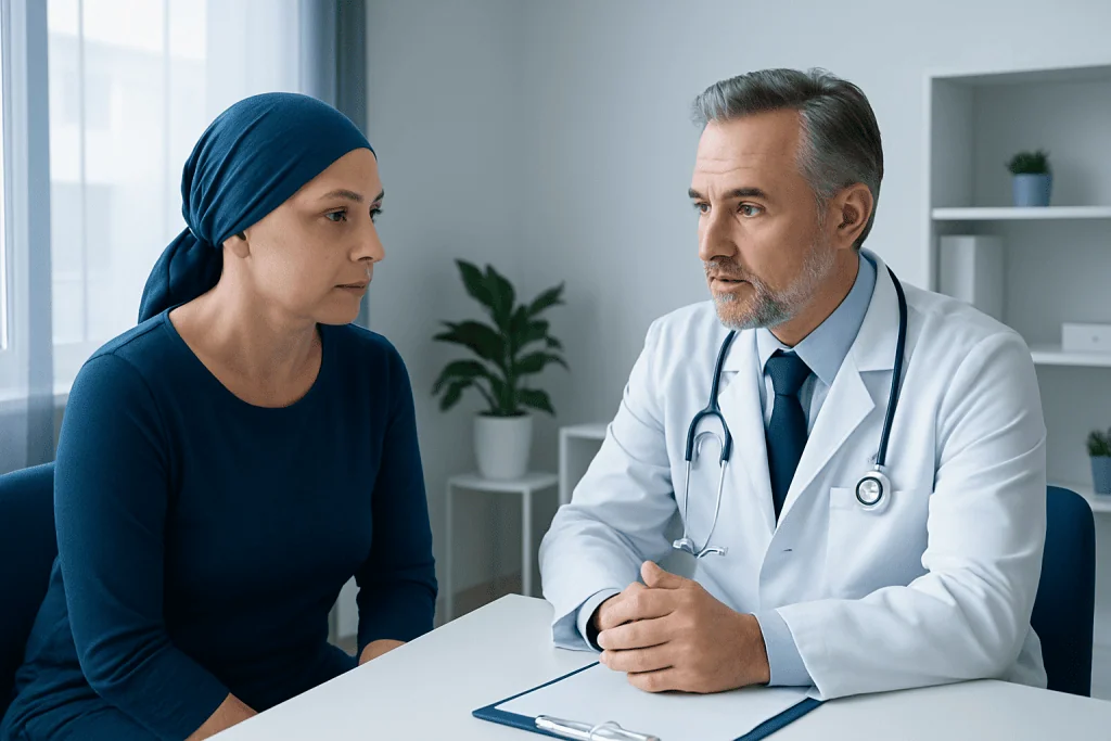 Doctor consulting with a female patient in a medical office.