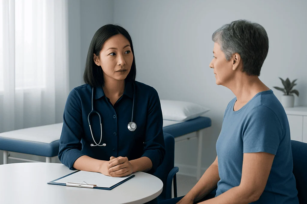 Doctor consulting with a patient in a medical office at Acibadem Hospitals Group.