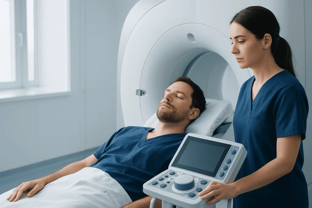 Patient undergoing MRI scan at Acibadem Hospital for neurological assessment.