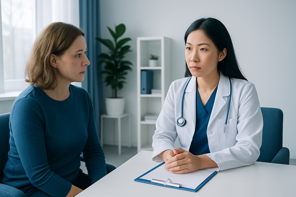 Doctor consulting with a patient in a medical office at Acibadem Hospitals.