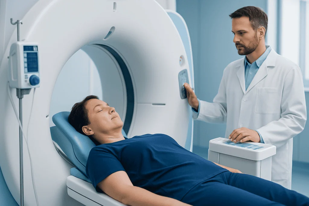 Patient undergoing a CT scan at Acibadem Hospital for Cushing syndrome evaluation.